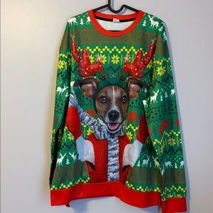 Jack Russel Terrier Reindeer Fair Isle Ugly Christmas Sweatshirt size XL